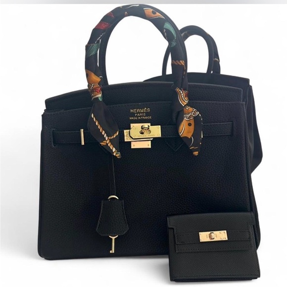 other Handbags - Designer inspired Black Leather Handbag and Wallet Set
